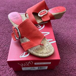 Impo Women's Vibrant Coral Colored Mule with Cork Heel